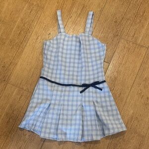 Rare Editions Light Blue Plaid Dress with Navy Bow